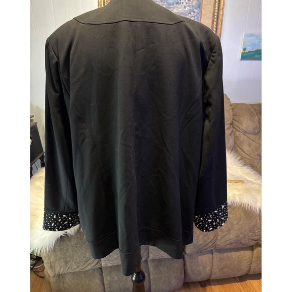 Open Front Blazer XL Maggie Barnes Black Womens Beaded cuffed sleeves Designer - Picture 10 of 12